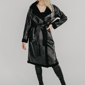 Women's Black Faux Leather Trench Coat